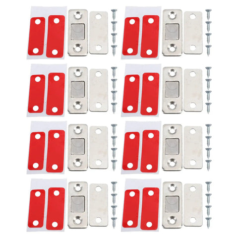 10 Pack Ultra Thin Stainless Steel Magnetic Door Latch Adhesive Cabinet Catch with screws and red adhesive backing