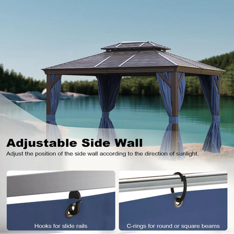 Outdoor Gazebo Curtains 10x12 Navy Blue 4 Panels Sidewalls With Zipper Waterproof Easy Install Replacement Curtains for patio
