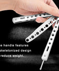 Butterfly Training Set Duo Dope Metal Flipping Tools shown with skeletonized handle in silver for beginners to pro practice