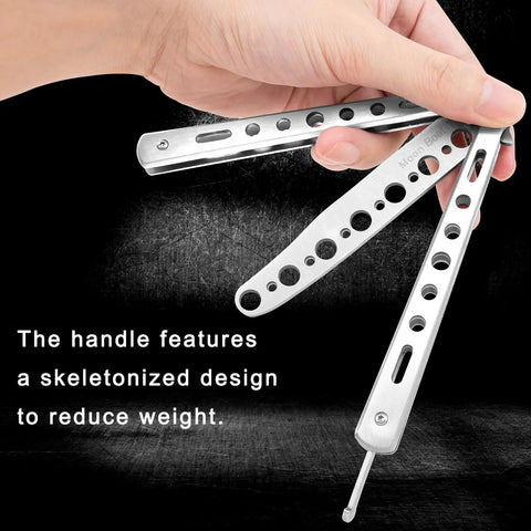 Butterfly Training Set Duo Dope Metal Flipping Tools shown with skeletonized handle in silver for beginners to pro practice