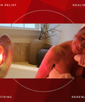 Woman using Near Infrared Therapy Bulb 250W Red Heat Lamp for Saunas Pain Relief and Skin Rejuvenation at home