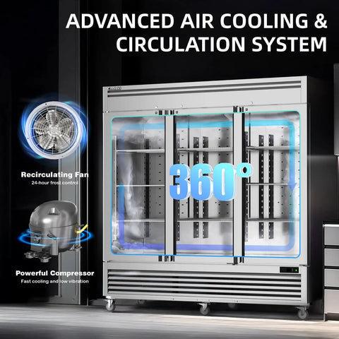 Next Level 3 Door Reach In Commercial Freezer 72 Cu Ft 82 Inches Wide Stainless Steel with advanced air cooling system.