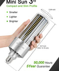 Person holding 120W LED Corn Bulb For High Bay Areas Ultra Bright 14,400 Lumens 5000K Daylight E26 And E39 Mogul Base