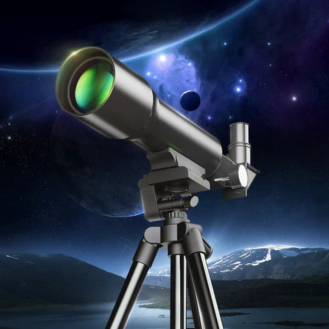 Portable 50mm Aperture 360mm Focal Length Refractor Telescope With AZ Mount For Beginners And Kids, Upgraded Tripod, Phone Adapter, Fully Coated Optics, Easy Setup, White on tripod
