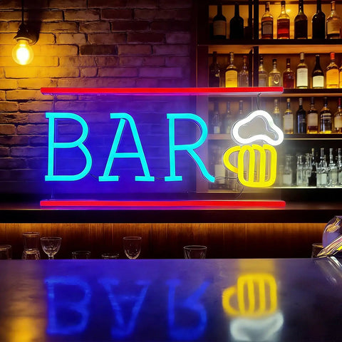 Neon Bar Sign Beer LED Light For Wall Decor USB Powered Acrylic Bar Sign With Blue And Yellow Beer Light Vibe in bar setting