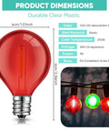 Red G40 LED bulb and lit string lights, 100 Pack G40 LED Globe Bulbs 1W Warm White 2700K For C7 And E12 Candelabra Bases, Shatterproof