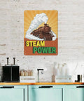 Old School Steam Locomotive Metal Sign Retro Steam Power Tin Wall Decor 16 By 12 Inches in kitchen setting