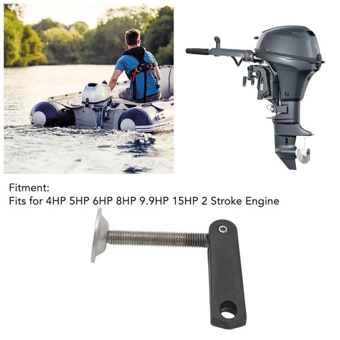 Outboard Transom Clamp Screw And Handle Assembly In Stainless Steel shown with boat and engine