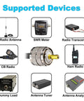Image showing devices supported by Four Pack 50 Ohm RG58 Coax Cables with PL259 connectors for CB ham radios.