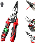 Hella Durable 4 In 1 Electrician Pliers With Built In Smart Voltage Tester Heavy Duty Wire Stripping And Crimping Tool For Circuit Repair Led Display Cable Cutter with ergonomic red and black handles