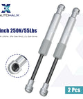Heavy Duty Gas Struts 2 Pack 8 Inch 55 Lb Lift Supports Silver Tone Badass Grip Stay For Rv Cabinets Car Hatches Toolboxes Coolers And Wood Boxes Slick Finish. Two silver tone gas struts with detailed end connectors.