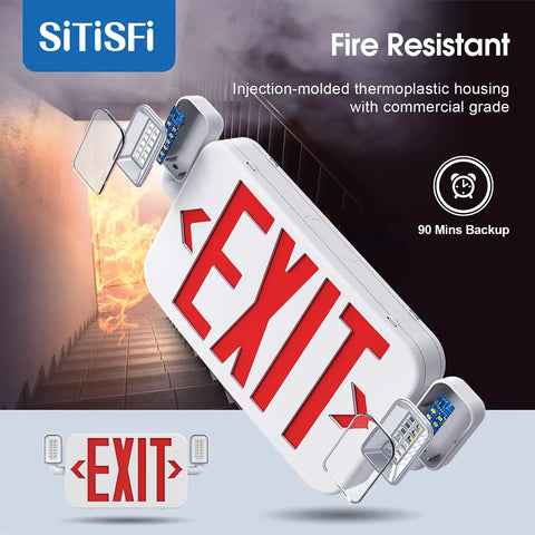 Two Head LED Emergency Exit Sign Light Kit With Backup Battery, Adjustable Heads, Red Letter, UL 924 commercial use