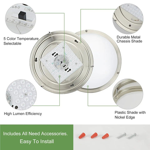 Super Bright Thirty Watt Dimmable Led Flush Mount Ceiling Light With Remote Round Fourteen Inch Fixture components shown