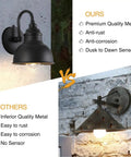 Comparison with Gooseneck Barn Light With Dusk To Dawn Sensor Outdoor Old School Farmhouse Wall Sconce For Patio Porch Garage 1 Light Weather Resistant Black Finish Classic Barn Lighting Fixture 7.08 Inch Diameter and other product showing metal quality and sensor differences.