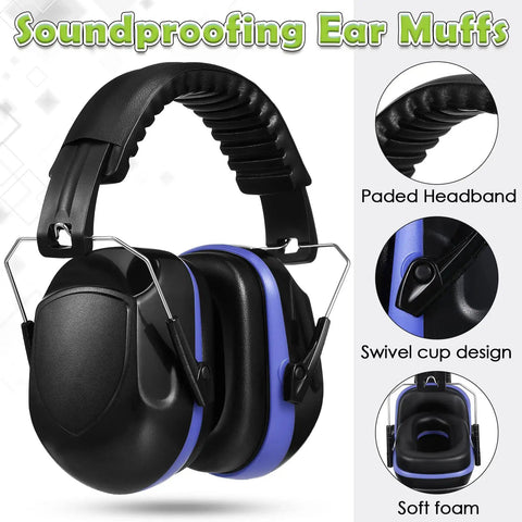 Four Pack 28dB NRR Ear Muffs Noise Reduction Hearing Protection For Shooting, Foldable Adjustable Earmuffs In Red And Blue