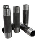 Five metal pipe fittings from 60 Piece Malleable Black Pipe Fitting Kit One Half Inch Nipples For DIY Projects Bundle With Varied Lengths Great For Industrial Shelves Rustic Furniture Easy Install And Budget Friendly