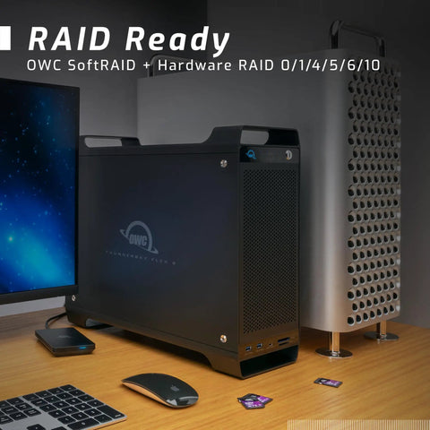 Goes Hard Eight Bay External Storage Enclosure delivers high-speed data transfer, featuring USB C and A ports in a sleek design.