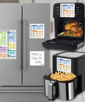 Magnetic Cheat Sheet For Air Fryer Fans With 100 Plus Cooking Times on fridge, air fryer, showing large font, waterproof 3-piece set.
