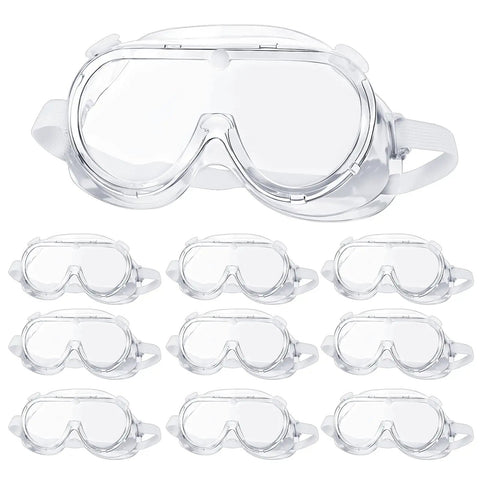 Ten Pack Anti Fog Lab Goggles Over Glasses Safety Eyewear With Soft Silicone Lenses, Impact Resistant Eye Protection