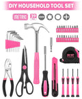 Pink 39-Piece Home Tool Set With Plastic Toolbox, Essential Hand Tools For DIY Projects and Home Repairs, ready to use