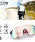 Top Tier Wrap Around Sports Sunglasses For Men And Women Drip In Style With Uv400 Eye Protection And Wide One Piece Lens Built Tough For Baseball Biking And Dirt Trails, shown from the front with rainbow mirrored lens.