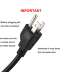 Power plug with warning text for Countertop Hot And Cold Water Dispenser With 3 To 5 Gallons Capacity, Child Safety Lock.