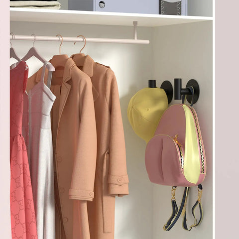 Closet with Self-Adhesive Rust-Resistant Stainless Steel Coat Hooks Heavy-Duty No-Drill Wall Hangers for Towels Robes Coats Hats Black 2 Pack