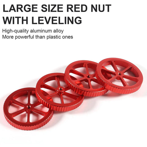 Ender 3 Leveling Upgrade Kit with aluminum hand twist nuts, large red aluminum nuts for 3D printer bed leveling