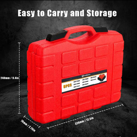 1 Inch Drive Jumbo Impact Socket Set With Heavy Duty Storage Case, 9 Piece Deep Hex Sockets, Cr-V Steel, red storage case