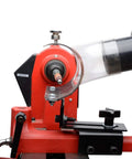 Pen Making Dust Trap For Wood Turning Compact Circular Catcher with 3 Inch Opening, clear PVC shell on lathe, tailstock friendly setup.