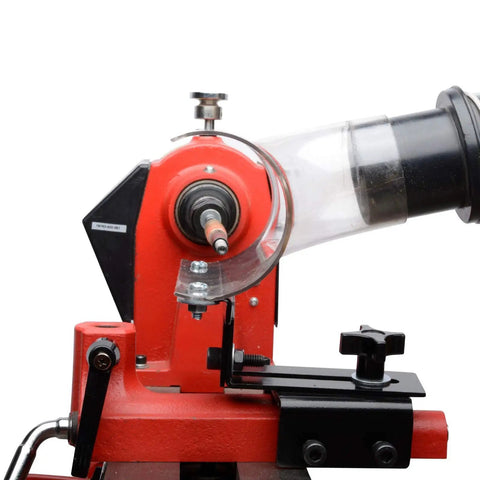 Pen Making Dust Trap For Wood Turning Compact Circular Catcher with 3 Inch Opening, clear PVC shell on lathe, tailstock friendly setup.