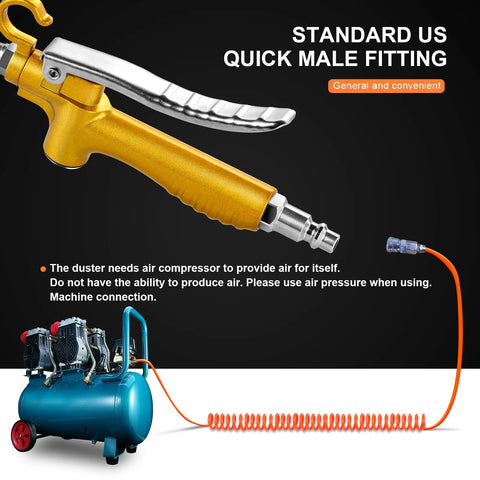Powerful High Flow Industrial Air Blow Gun With Rubber Guard attached to air compressor for heavy duty dust cleaning