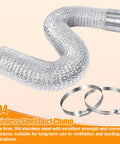 12 Ft Flexible Aluminum Dryer Duct With Clamps 4 Inch Vent Hose For Indoor And Outdoor Ventilation Insulated Air Ducting