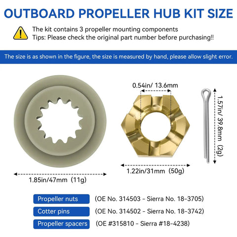 Outboard Prop Hub Nut Kit For Johnson Evinrude Motors, Pro Grade Upgrade With Nut Cotter Pin And Prop Spacer, Replaces OMC 175267 And Sierra 18-3716, Fits 40-140 HP Engines