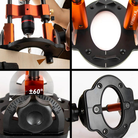 Portable Multi Angle Drill Guide With 60 Degree Adjustable Stand for reaching tight corners and large workpieces center guide included