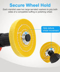 Arbor Mandrel For Drill With 1/4 Inch Shank And 1/2 Inch Thread, 2 Pack showing secure wheel hold with serrated washers on buffing wheel.