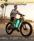 King Of The Road Dual Motor Electric Bike For Adults with 52V 70Ah battery on beach path, showcasing 26" fat tires and sunset.