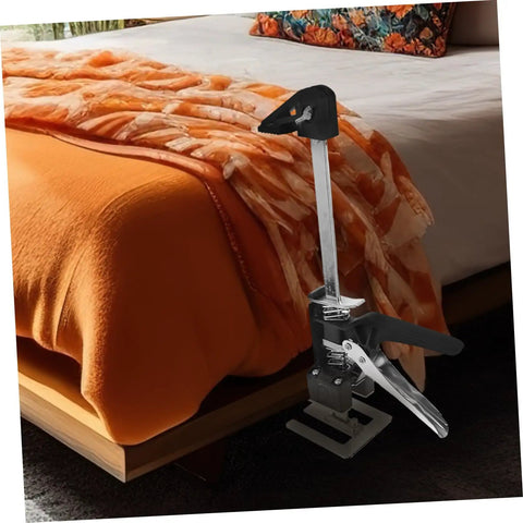 Heavy Duty 2 Piece Furniture Lifter Jack Tools Clear Adjustment Markings For Hassle Free Door Cabinet And Sofa Moving, shown near bed