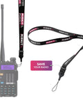 Durable Nylon Lanyard For Ham Radio Operators With Quick Release Neck Strap For Two Way Radios Comfortable Everyday Wear Dope Radio Accessories Gift Idea shown with radio and tag.