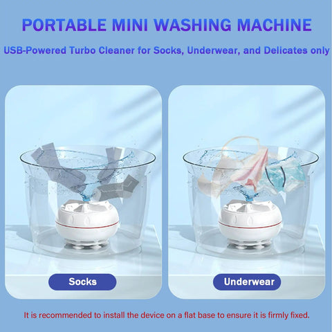 Hella Compact Mini Portable USB Washing Machine For Laundry And Dishes Ultrasonic Sink Turbo Washer with socks and underwear in use.
