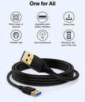 Long 10 Foot USB A To USB A Cable For External Hard Drives And PC Gear With Gold Plated Connectors, Plug And Play USB 2.0 Wide Compatibility With WD Drives And Other USB A Devices, High Speed Data Transfer For Quick Backups, coiled cable