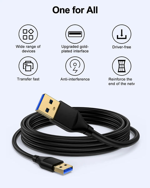 Long 10 Foot USB A To USB A Cable For External Hard Drives And PC Gear With Gold Plated Connectors, Plug And Play USB 2.0 Wide Compatibility With WD Drives And Other USB A Devices, High Speed Data Transfer For Quick Backups, coiled cable