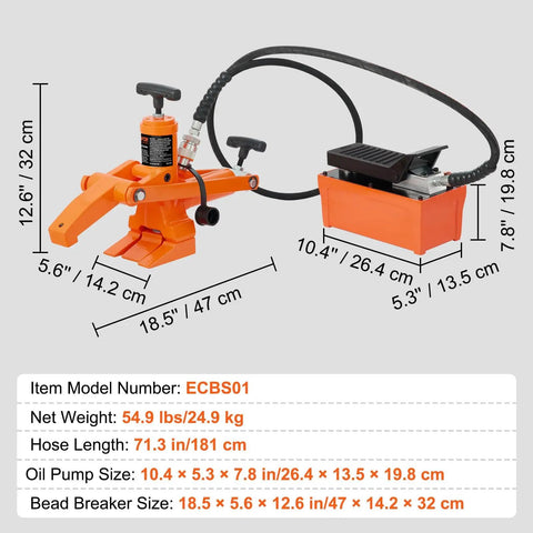 Hydraulic Bead Breaker With 10000 PSI Power And Metal Foot Pump Heavy Duty Steel Bead Breaker Tool dimensions illustration