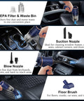 Handheld Car Vacuum Cleaner With 9000Pa Suction, 120W High Power, LED Light, And Multi Nozzles For Car Home Office Pet shown with attachments