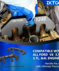 Seven Piece Go-To Camshaft Holding Timing Tool Kit For Ford 3.5L And 3.7L 4V Engines shown being installed in engine