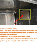Microwave interior highlighting magnetron area for Drop In Microwave Magnetron Replacement 2M303H For Toshiba Frequency Conversion Ovens.