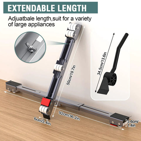 Heavy Duty Appliance Rollers With 36 Inch Extendable Sliders Anti Slip Feet And Lifter Lever Tool Move Washers Dryers Refrigerators