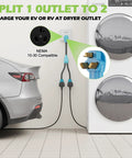 Heavy Duty 30 Amp Y Splitter Adapter Cord With Nema 10 To Dual 30 R Plugs For Level 2 EV Charging And Dryer Outlet Power Extension in use