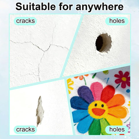 Image showing drywall surfaces with cracks and holes, illustrating usage for the All In One Drywall Repair Kit For Holes And Cracks With Mending Agent Scraper Sandpaper And Nozzle Extender Quick And Easy Wall And Ceiling Fix No Mixing Or Mess Perfect Patch For Damaged Plaster And Drywall Surfaces.