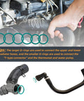 Front view of automotive O-ring seal set: six green rubber rings for radiator hoses and T-pipe
